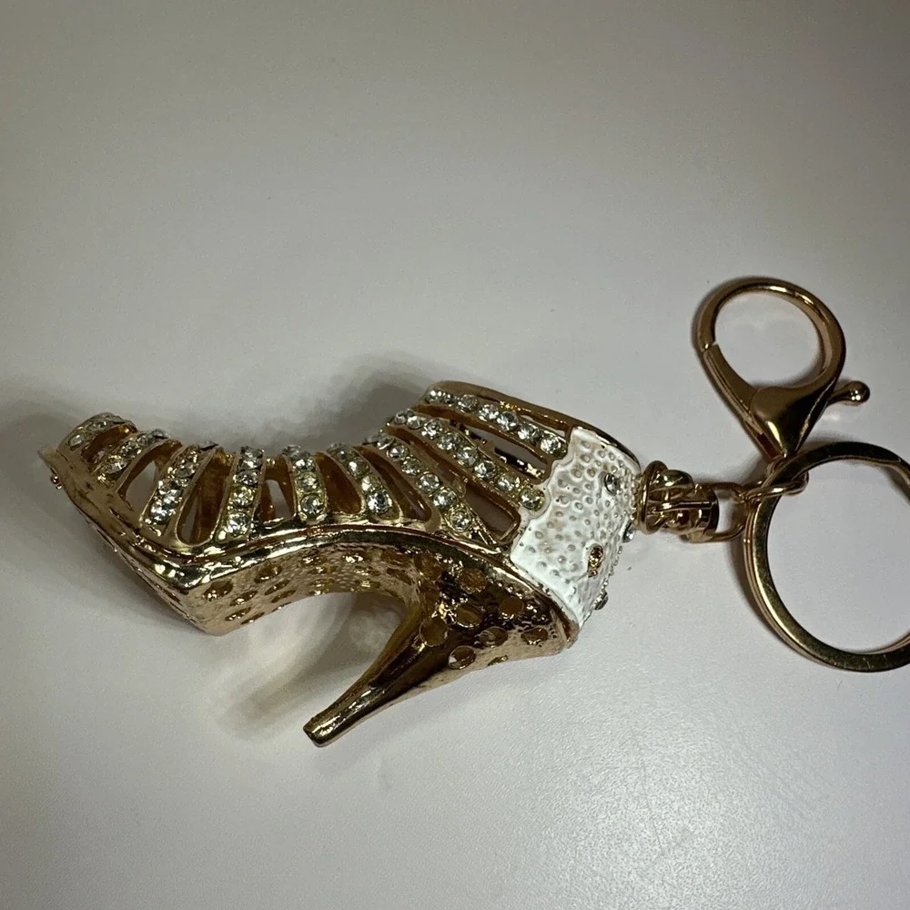 New Gold Key Ring Crystal Gladiator High Heel Women's Shoe Purse Clip